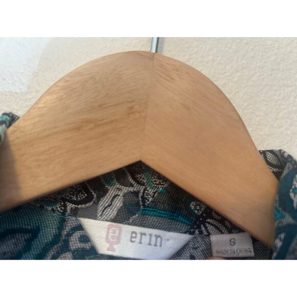 Erin London women's size Small sheer button-up blouse Teal-Black-ETC boho style - Picture 11 of 12